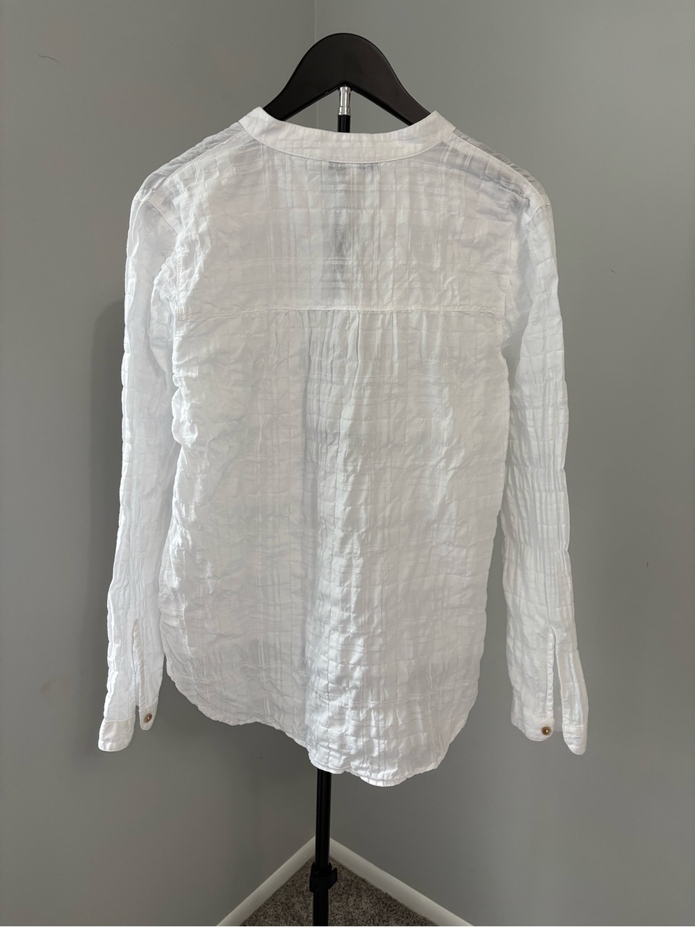 California Tailor White Cotton Gauze Henley Top S Made in USA Crinkle Blouse - Picture 3 of 8